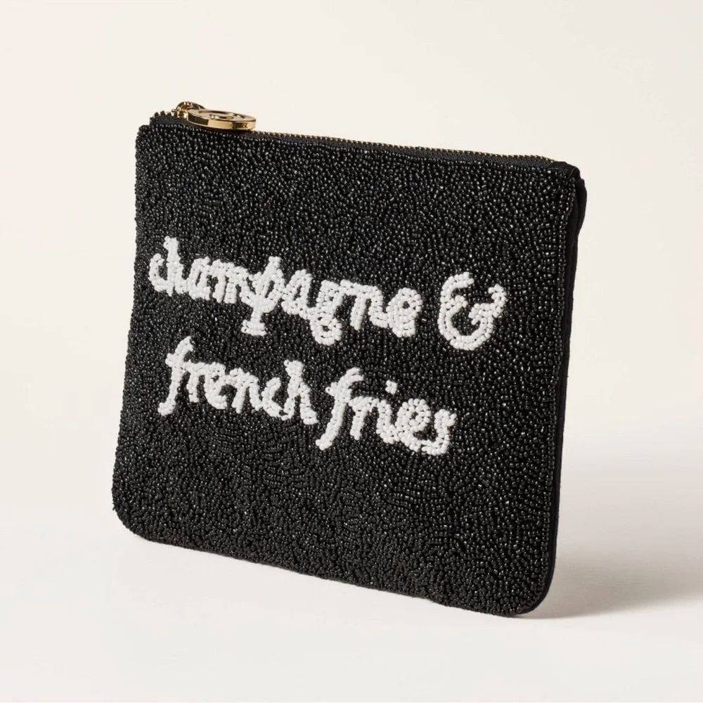 NWT Kate Spade Target New York - Champagne & French Fries Beaded Clutch Black - Picture 7 of 11